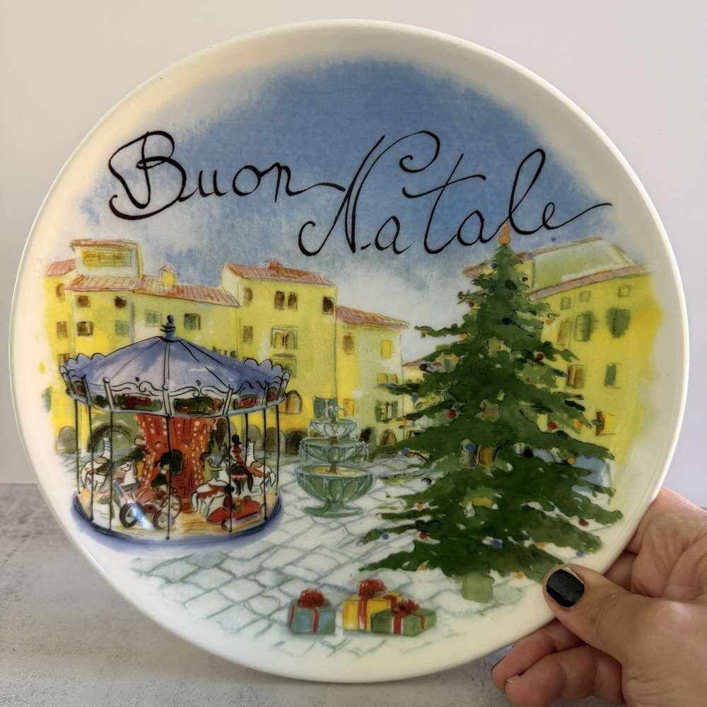 Sur La Table Ceramisia Buon Natale Merry Christmas Round Serving Platter Italy